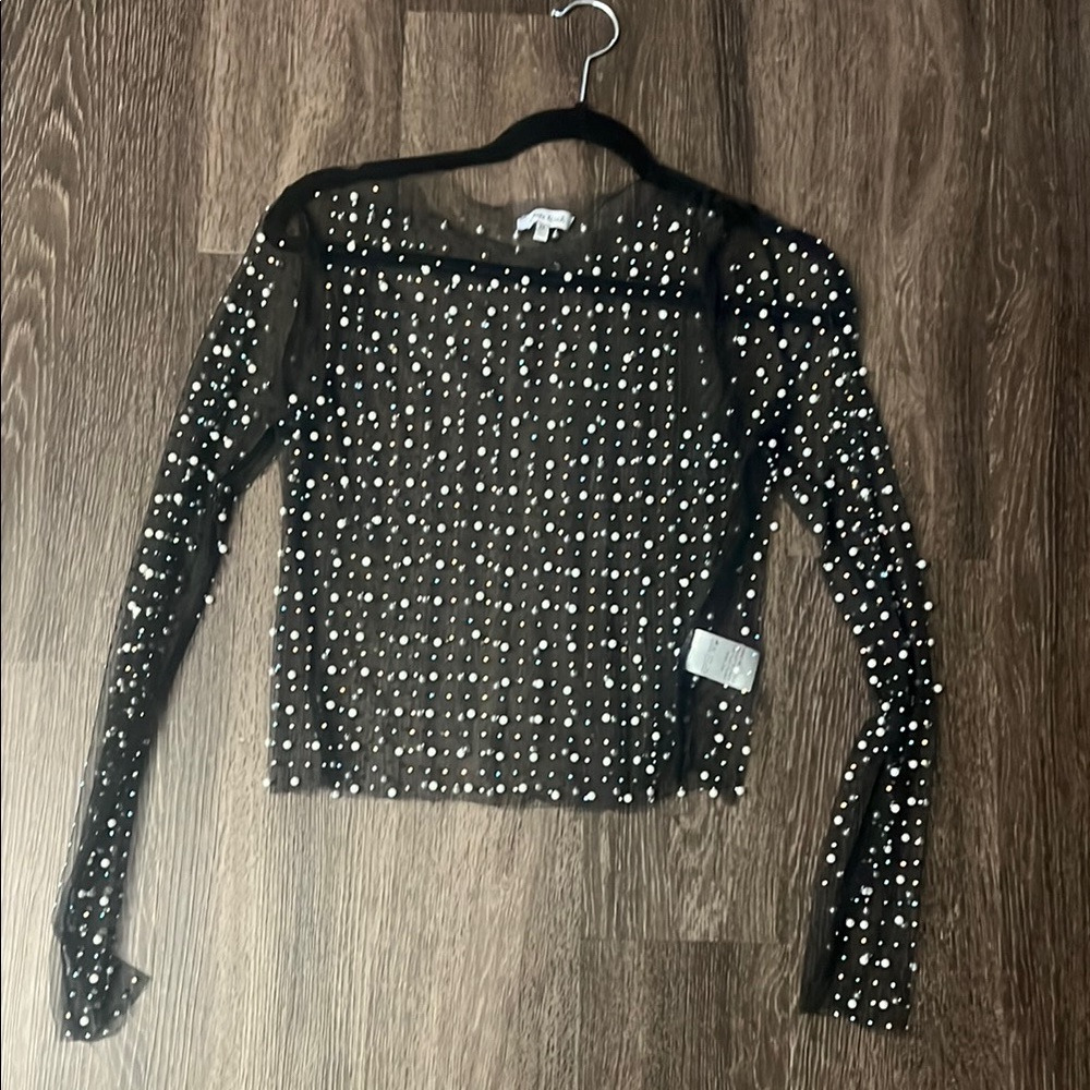 Sheer Black Pearl Embellished Top